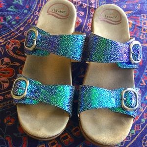 Sz40 Dansko Sophie Iridescent Blue Sparkle Sandals